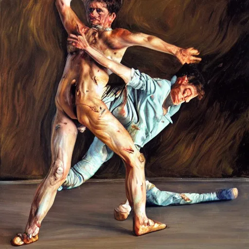 Image similar to high quality high detail painting by lucian freud and jenny saville, hd, dancing, turquoise