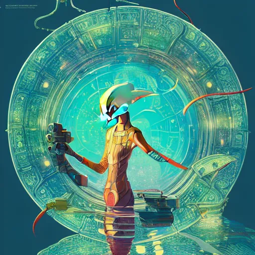 Image similar to a beautiful hyperdetailed character design 4 k wallpaper illustration of a cute dolphin, victo ngai cyberpunk style, from china, style of studio ghibli, makoto shinkai, raphael lacoste, louis comfort tiffany, artgerm, james jean, ross tran, chinese style