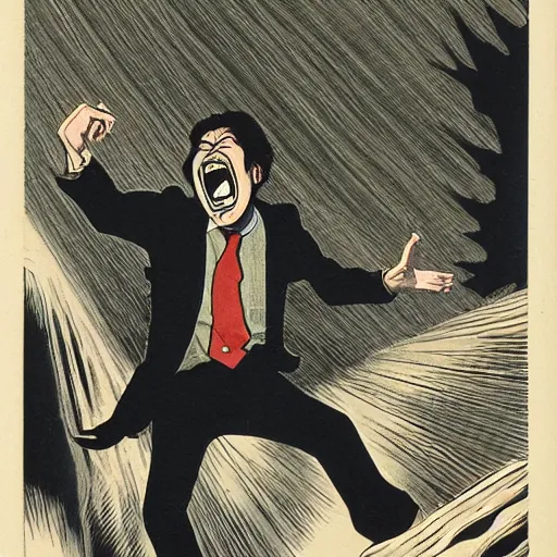 Image similar to mad man screaming, by yoichi hatakenaka, masao saito