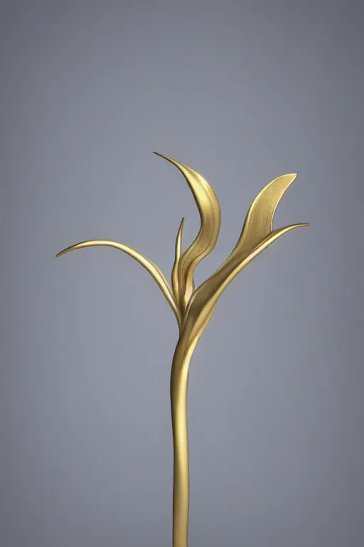 Image similar to 3 d render by daniel arsham of a long melting solid gold lilly with long stem