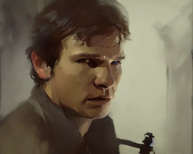 Image similar to portrait of young han solo young harrison ford in shades of grey but with brown by jeremy mann