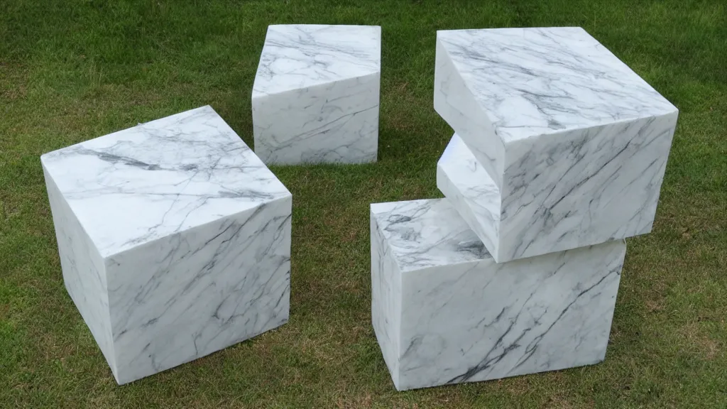 Prompt: marble sculpture cubical pinafore cube ( s ) in nature