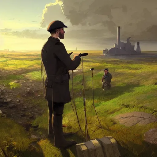 Image similar to irish rebel leader michael collins giving a speech to rebels in the irish countryside, highly detailed, digital painting, concept art, sharp focus, by makoto shinkai