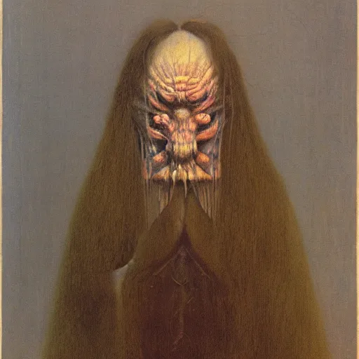 Image similar to [ by millais ], ( ( ( ( ( ( ( ( by beksinski ) ) ) ) ) ) ) ), portrait painting of victorian yokai, 8 k, highly detailed,