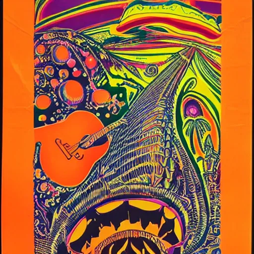 Image similar to a detailed, intricate, psychedelic 1960s poster for a concert in San Francisco featuring Marc E Smith of The Fall, in 1966, LSD, trippy,The Fall