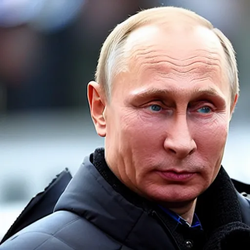 Image similar to close up of vladimir putin visiting a cheese market