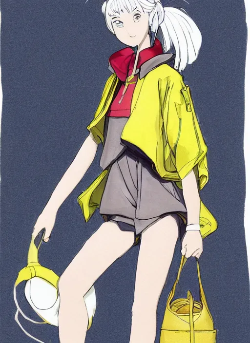 Image similar to a fashion illustration of a futuristic tennis girl wearing yeezy 5 0 0 sneakers and an anorak inspired in inuyasha by brian froud and frank frazetta