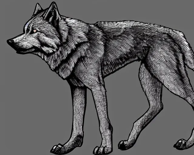 Image similar to professional digital art of a full-body outline of a wolf, very simple, no color, high quality, HD, 8K,