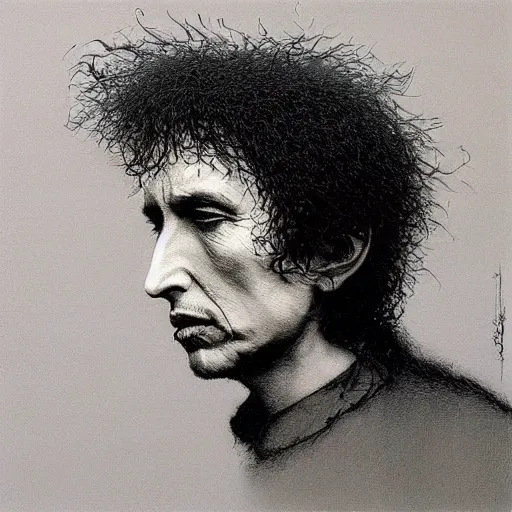 Image similar to profile photo of bob dylan by beksinski, mc escher tesselation, artstation