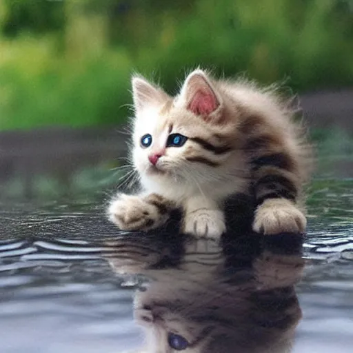 Prompt: a kitten made of flowing water