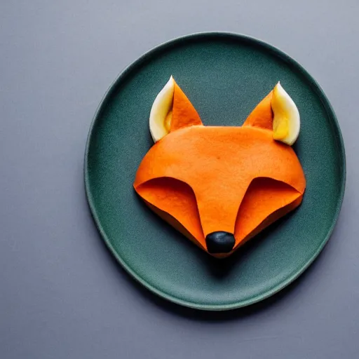 Image similar to studio photography of dinner food in the shape of a fox