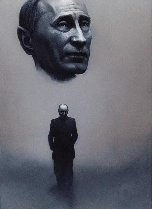 Image similar to Painting in a style of Beksinski featuring Vladimir Putin