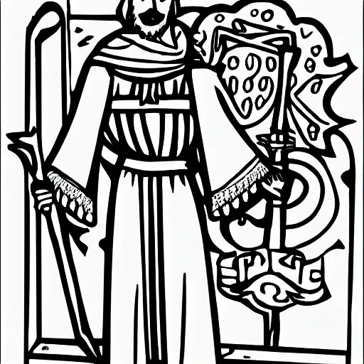 Image similar to coloring book sheet of a man in Biblical clothing holding a sword