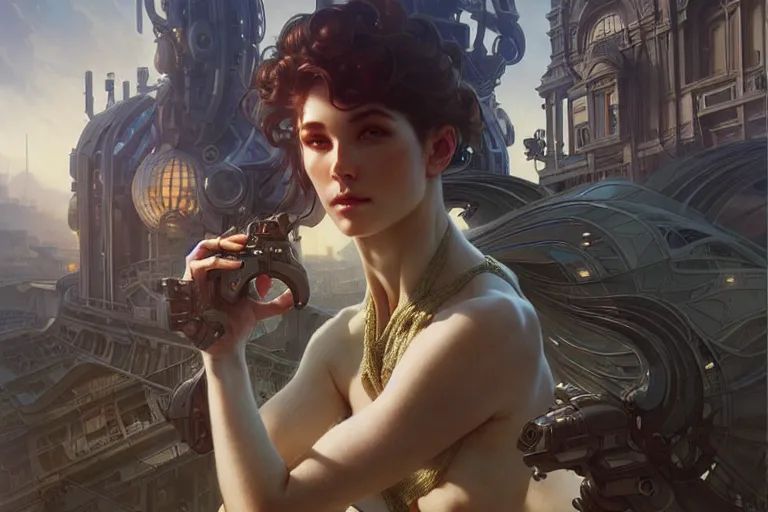 Image similar to ultra realistic, beautiful men and women in a futuristic utopian street, sci - fi, intricate details, eerie, highly detailed, octane render, 8 k, art by artgerm and alphonse mucha and greg rutkowski