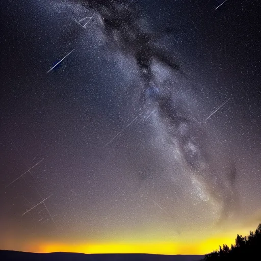 Prompt: perseid meteor shower, great space, glowy, astrophotographie, 8 k, high resolution, epic composition