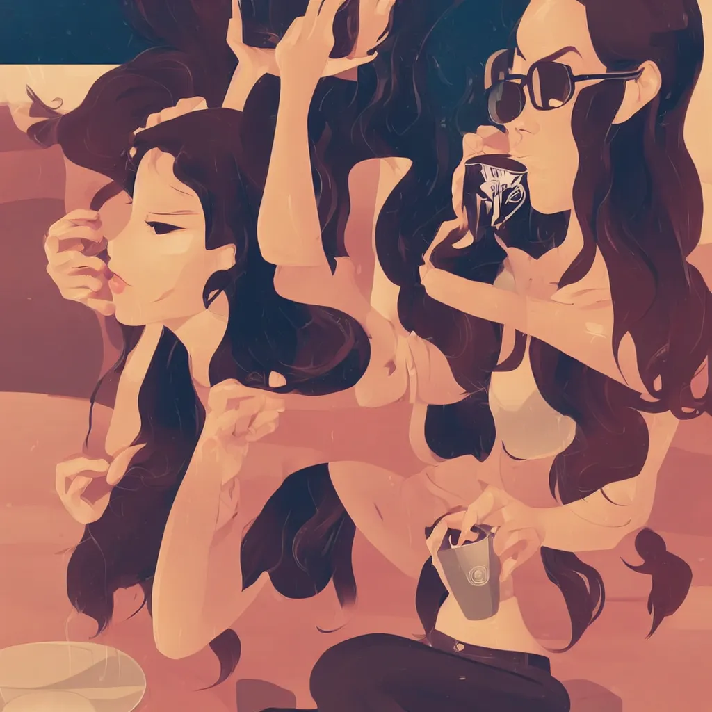 Prompt: young woman drinking coffee, clean cel shaded vector art. shutterstock. behance hd by lois van baarle, artgerm, helen huang, by makoto shinkai and ilya kuvshinov, rossdraws, illustration