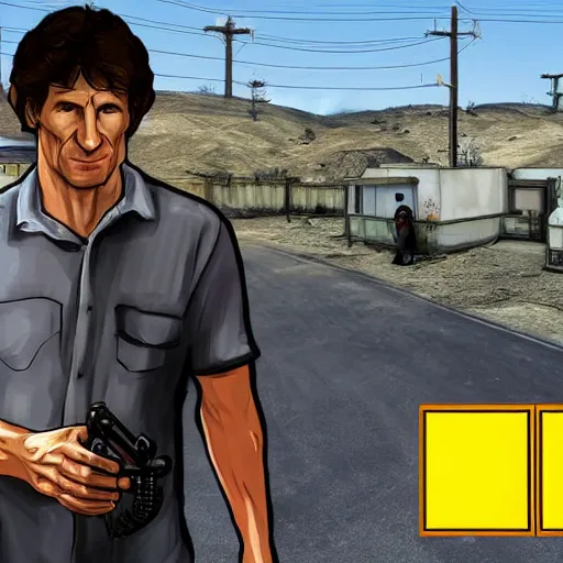 Image similar to todd Howard in GTA San Andreas style game