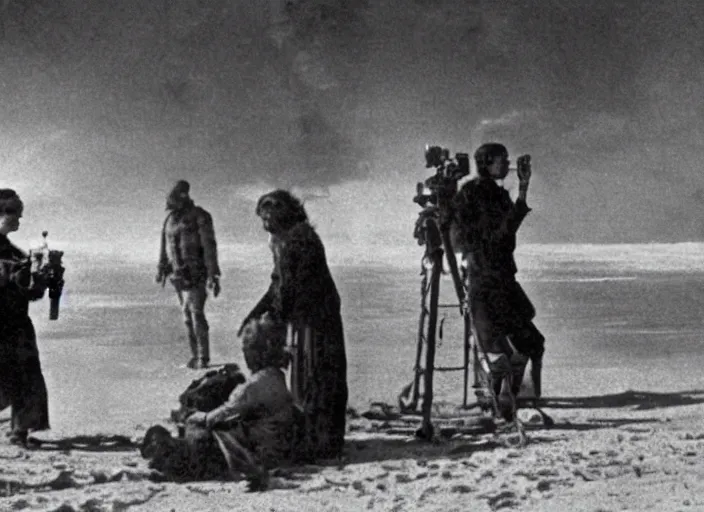 Prompt: scene from the 1 9 0 9 post - apocalyptic science fiction drama film on the beach