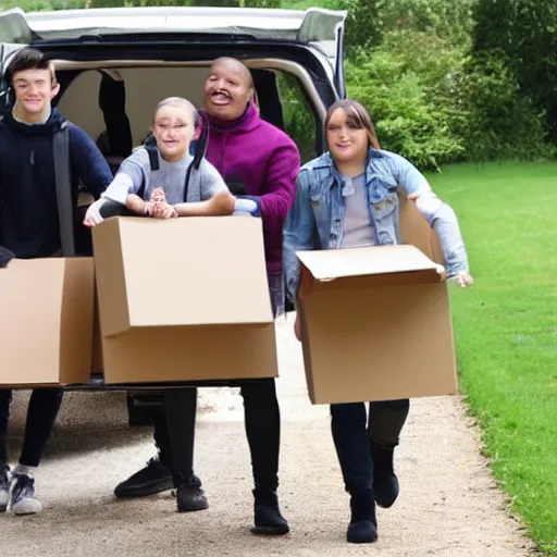 Image similar to 5 young people with downsyndrome moving house