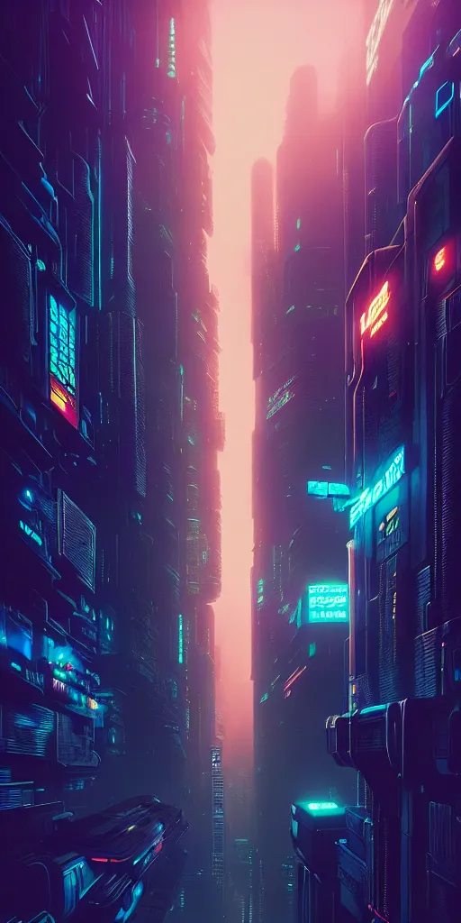 Image similar to epic cyberpunk cityscape, blade runner, james guilleard, beeple, laurie greasley, dan mcpharlin, ornate, dynamic, particulate