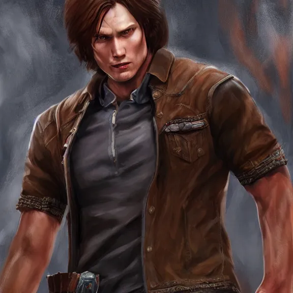 Image similar to sam winchester as doa 6 character, d & d, fantasy, highly detailed, digital art, trending on artstation, smooth, sharp focus, illustration, art by peter tang and artgem