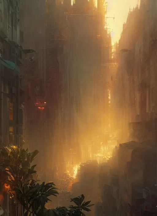 Image similar to manila philippines burning, stephen bliss, unreal engine, fantasy art by greg rutkowski, loish, rhads, ferdinand knab, makoto shinkai and lois van baarle, ilya kuvshinov, rossdraws, tom bagshaw, alphonse mucha, global illumination, radiant light, detailed and intricate environment