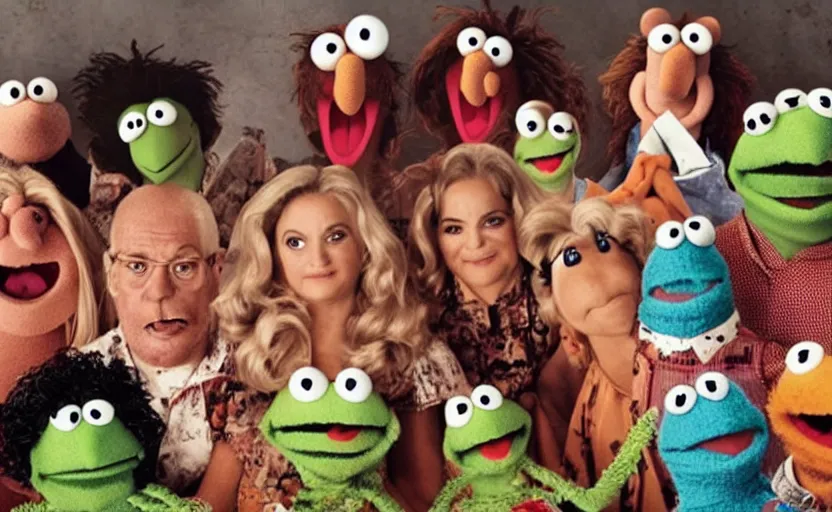 Image similar to human centipede but its muppets