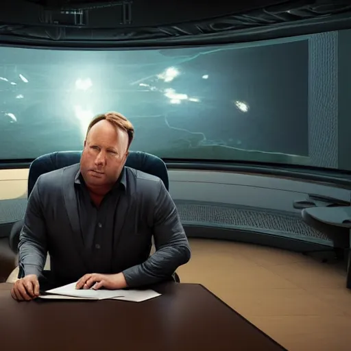 Prompt: hyperrealistic mixed media image of info wars alex jones at desk wearing hat, stunning 3 d render inspired art by xiang duan and thomas eakes and greg rutkowski, perfect facial symmetry, hyper realistic texture, realistic, highly detailed attributes and atmosphere, dim volumetric cinematic lighting, 8 k octane detailed render, post - processing, masterpiece,