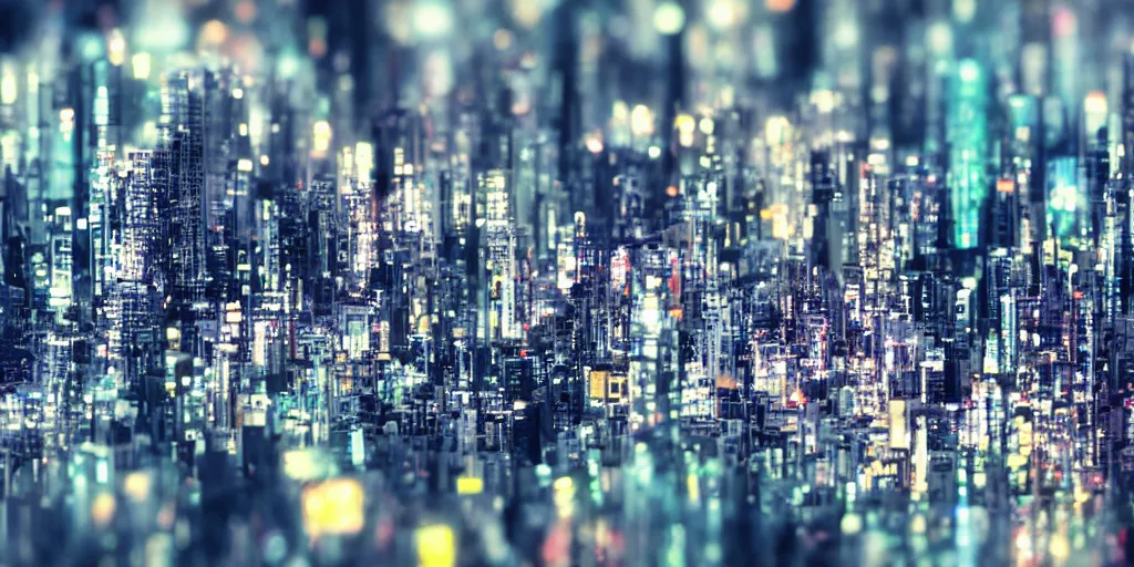 Prompt: Tilt shift photograph of a cyber city