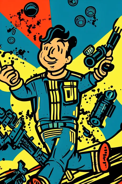 Image similar to fallout 7 6 retro futurist illustration art by butcher billy, sticker, colorful, illustration, highly detailed, simple, smooth and clean vector curves, no jagged lines, vector art, smooth andy warhol style