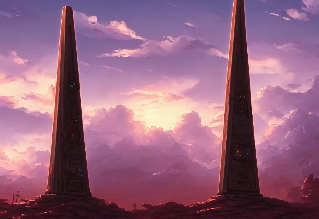 Prompt: a steampunk obelisk in a gloomy desert at dawn, intricate oil painting, high detail illustration, sharp high detail, manga and anime 1 9 9 9, official fanart behance hd artstation by jesper ejsing and makoto shinkai, 4 k,