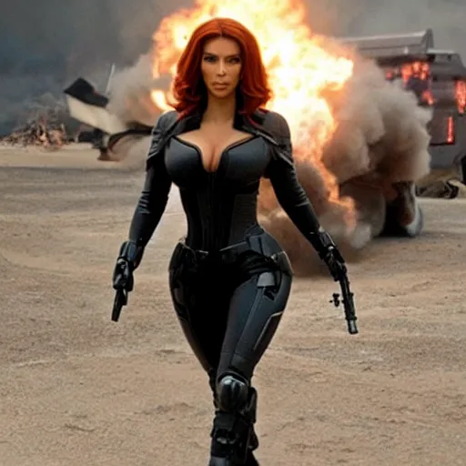 Image similar to A still of Kim Kardashian as Black Widow in Iron Man 2 (2010)