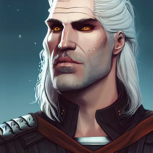 Image similar to a portrait of geralt of rivia, art by lois van baarle and loish and ross tran and rossdraws and sam yang and samdoesarts and artgerm and saruei and disney, digital art, highly detailed, intricate, sharp focus, trending on artstation hq, deviantart, unreal engine 5, 4 k uhd image