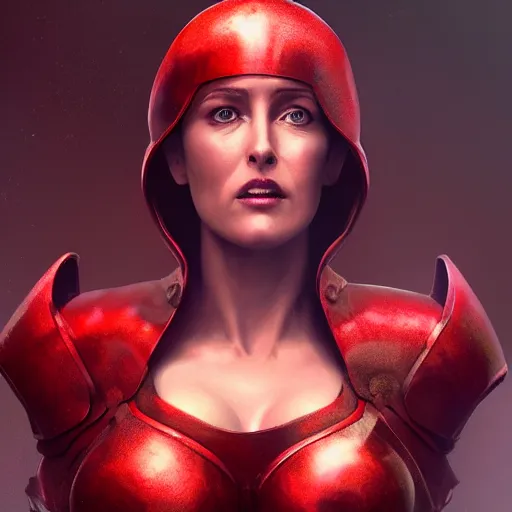 Prompt: fantasy Gillian Anderson wearing red armor, made by Stanley Artgerm Lau, WLOP, Rossdraws, ArtStation, CGSociety, concept art, cgsociety, octane render, trending on artstation, artstationHD, artstationHQ, unreal engine, 4k, 8k,