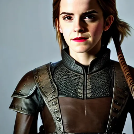 Image similar to Emma Watson cosplaying as Geralt from the Witcher. Studio lighting