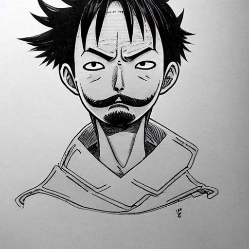 Image similar to luffy with mustache by kim jung gi