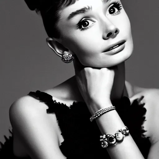 Prompt: portrait of a beautiful 20-year-old Audrey Hepburn by Mario Testino, close up, detailed, award winning, Sony a7R