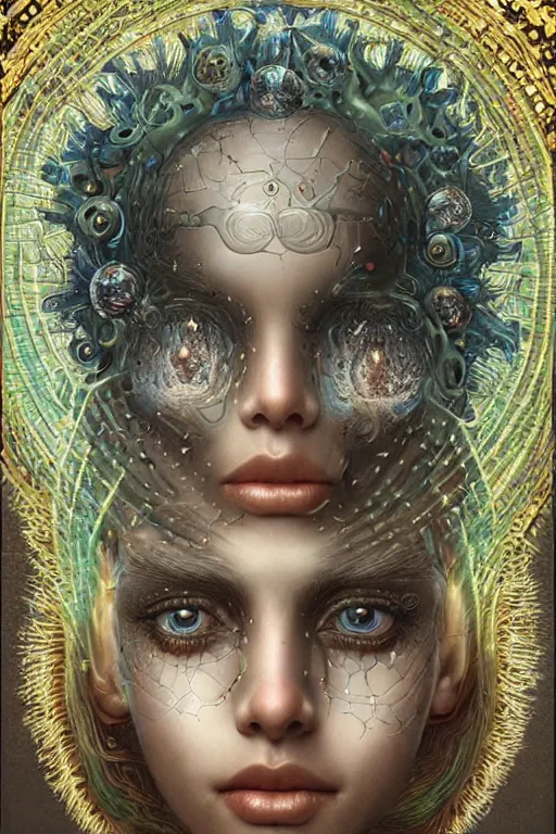 Prompt: humanoid robot, bioluminescent mushrooms skin, highly detailed, expressive eyes, beautiful symmetric body, perfect proportions, highly intricate, art by tom bagshaw and alex gray