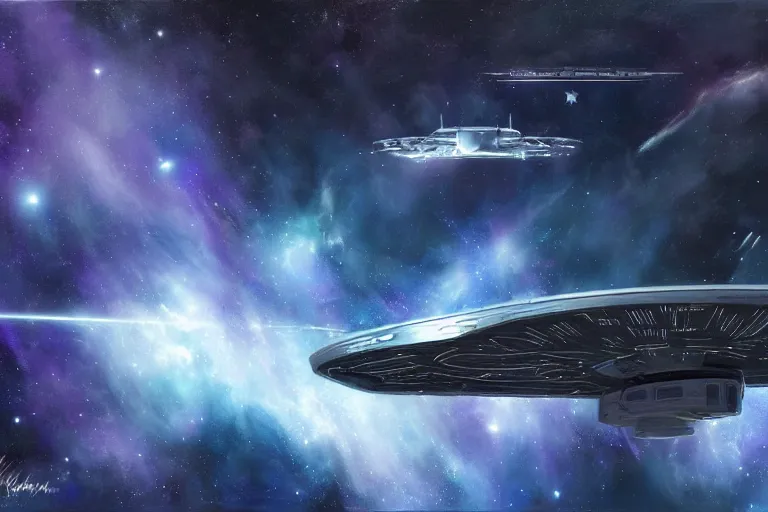 Image similar to the starship enterprise, in deep space, nebula, concept art by kashin wadim