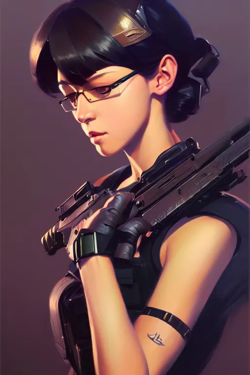 Image similar to a ultradetailed beautiful panting of a stylish swat woman, oil painting, by ilya kuvshinov, greg rutkowski and makoto shinkai, trending on artstation