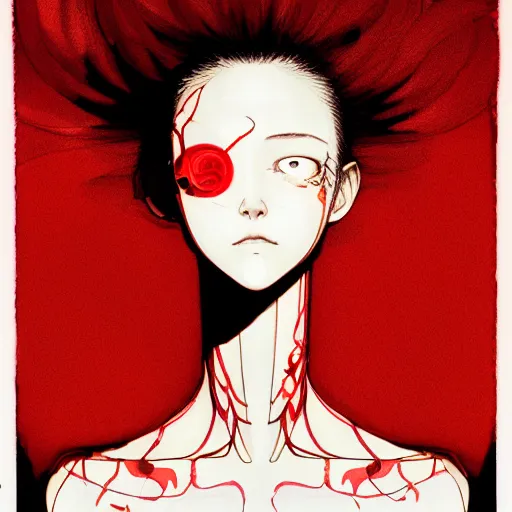 Image similar to prompt : red portrait soft light painted by james jean and katsuhiro otomo and erik jones, inspired by evangeleon anime, smooth face feature, intricate oil painting, high detail illustration, sharp high detail, manga and anime 1 9 9 0