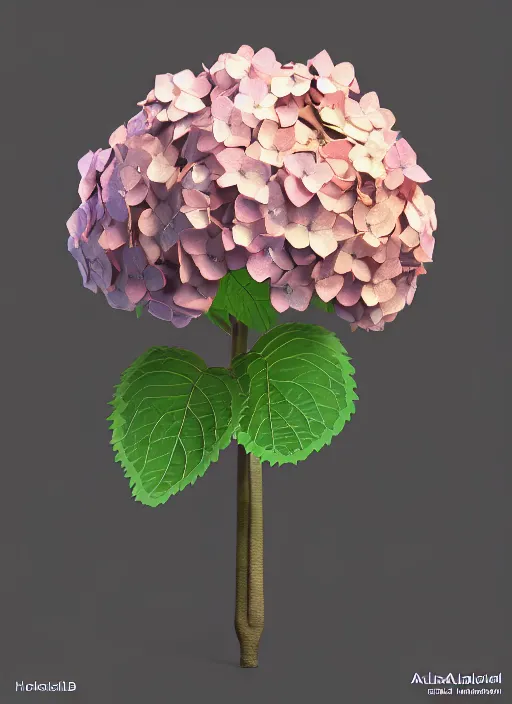 Prompt: an isolated hydrangea plant, 3 d render, art nouveau style, ultra realistic, masked transparent flat background, popular on sketchfab, pixelsquid, 8 k, volumetric lighting, super focused, no blur, trending on artstation, octane render, ultra detailed, hyperrealistic, by artgerm and alphonse mucha