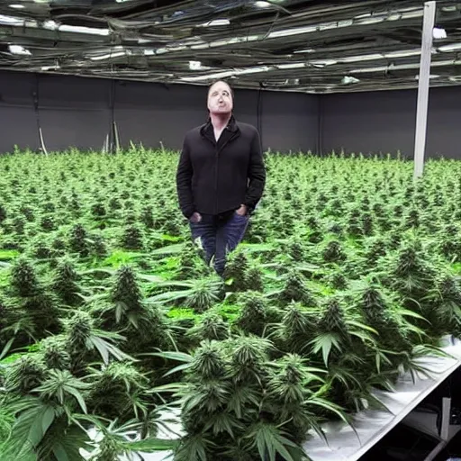 Image similar to Elon Musk Standing inside a huge cannabis farm