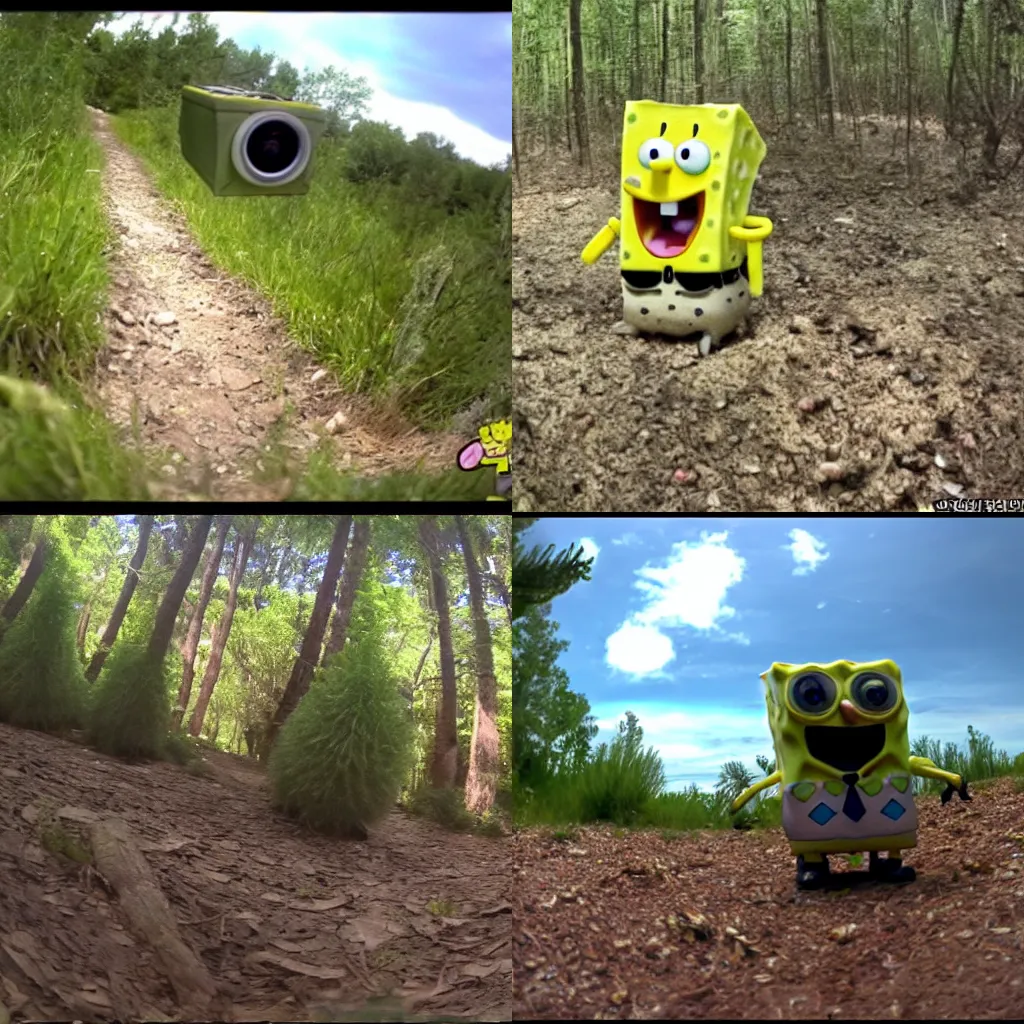 Image similar to trail cam footage of SpongeBob squarepants