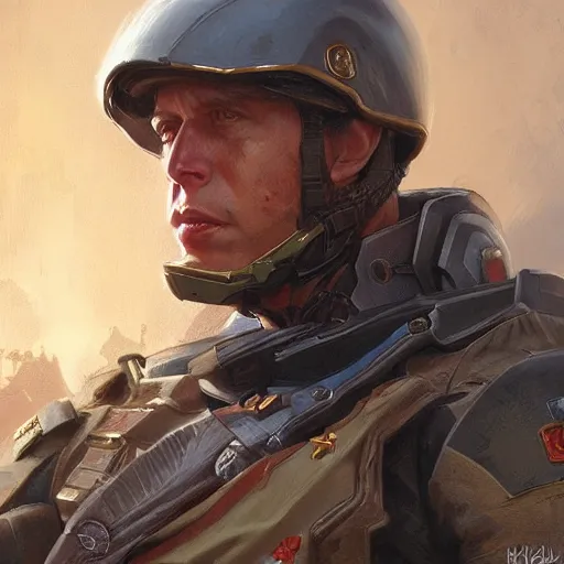 Prompt: Elon as a soldier, closeup character art by Donato Giancola, Craig Mullins, digital art, trending on artstation
