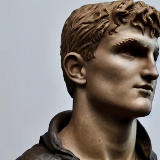 Image similar to a realistic detailed photo of boxer jake paul as a marble statue, blank stare, mouth agape