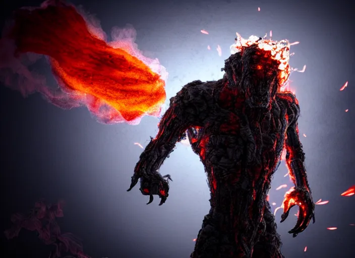 Image similar to monster made of fire and smoke, 3d biopunk art, 8k