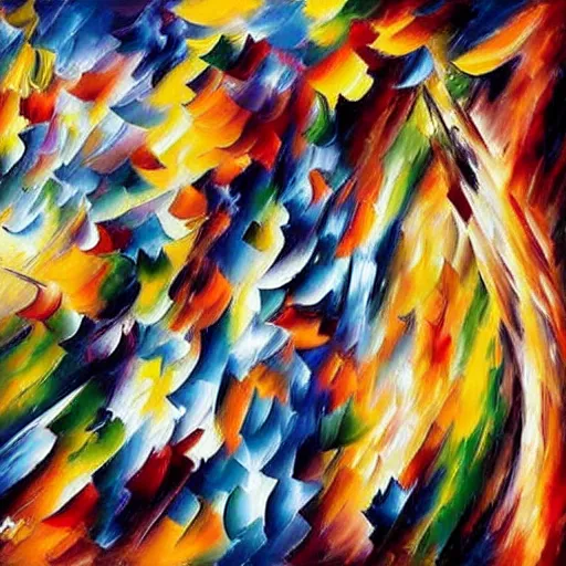 Image similar to a painting by leonid afremov by johannes itten by kenny scharf