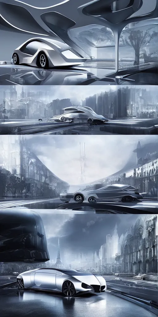 Image similar to sci-fi 3d zaha hadid architects car and wall structure car, in the coronation of napoleon painting, and digital billboard in the middle. octane render pinterest, keyshot product render, water reflections gloss shiny in luquid