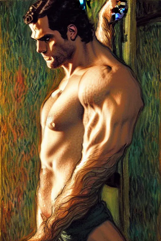 Image similar to henry cavill as dnd wizard, painting by tom of finland, gaston bussiere, craig mullins, j. c. leyendecker, claude monet